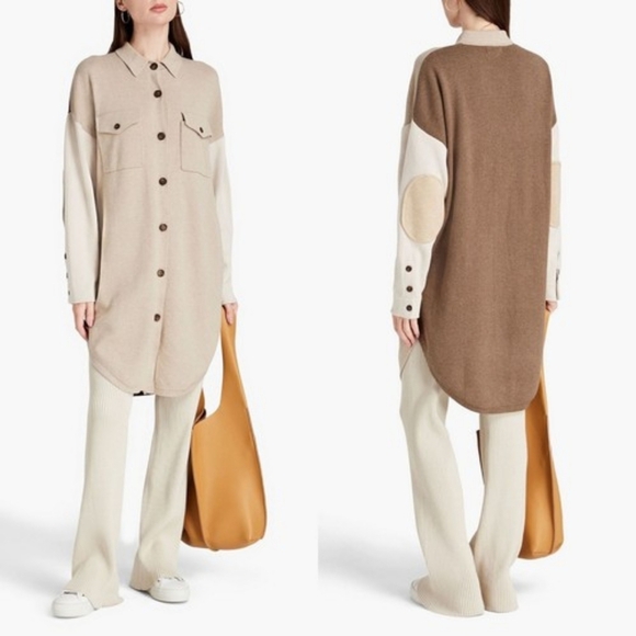 NAADAM Color block Cotton Blend Knitted Jacket Beige L Quiet Luxury Clean Girl - Picture 1 of 12